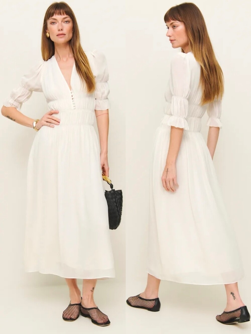 NWT REFORMATION White Cyrus Cottagecore Romantic Midi Dress